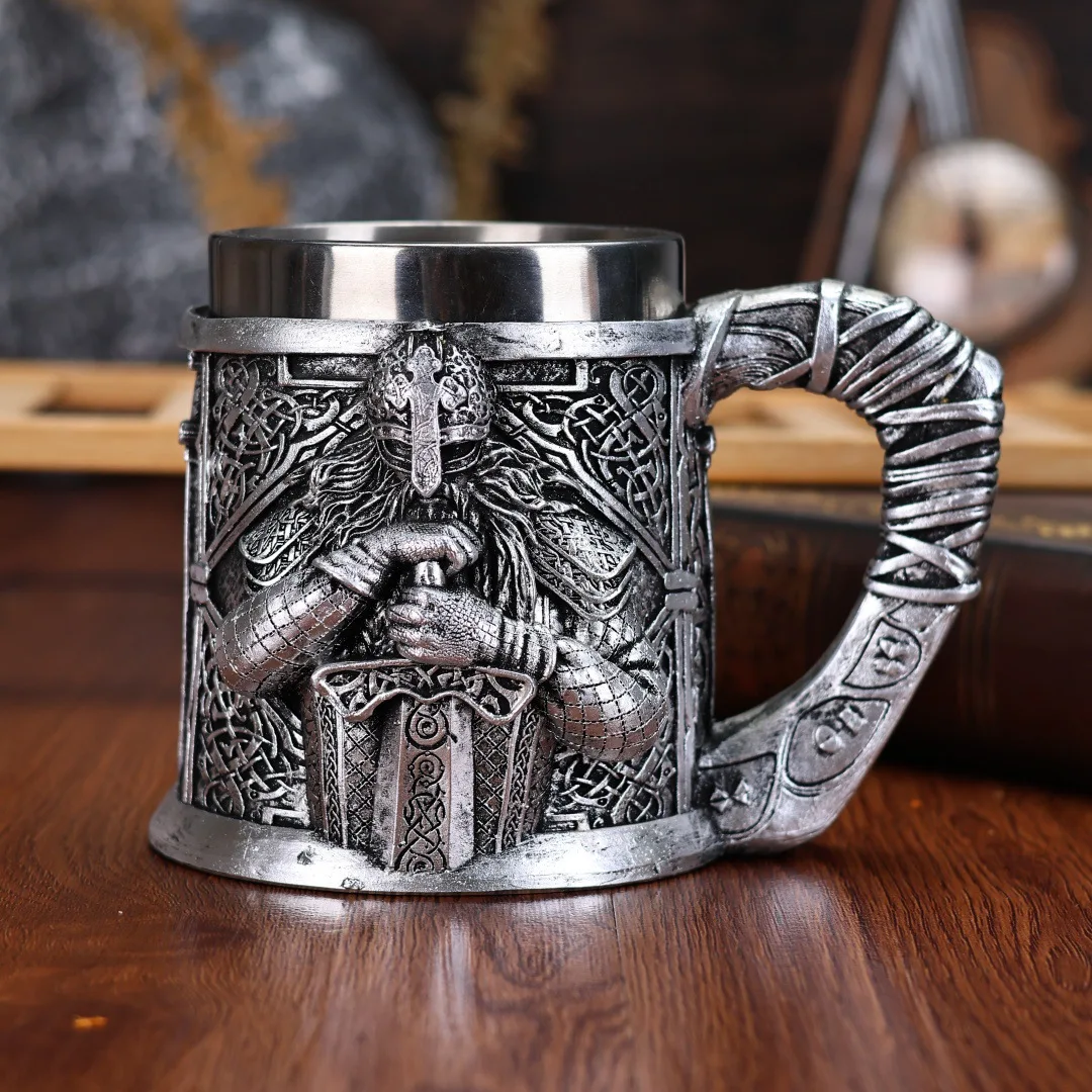 Viking Warrior Beer Mug Norse Medieval Soldier Water Cup Stainless Steel Whiskey Cup Wine Glass Bar Decorativ
