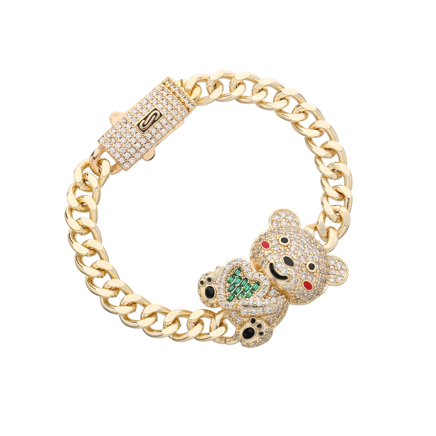 Free Shipping New Hugging Love Bear Bracelet 14k Gold Plated Jewelry Copper Bracelet Zircon Bear Jewelry for Girls All Occasions