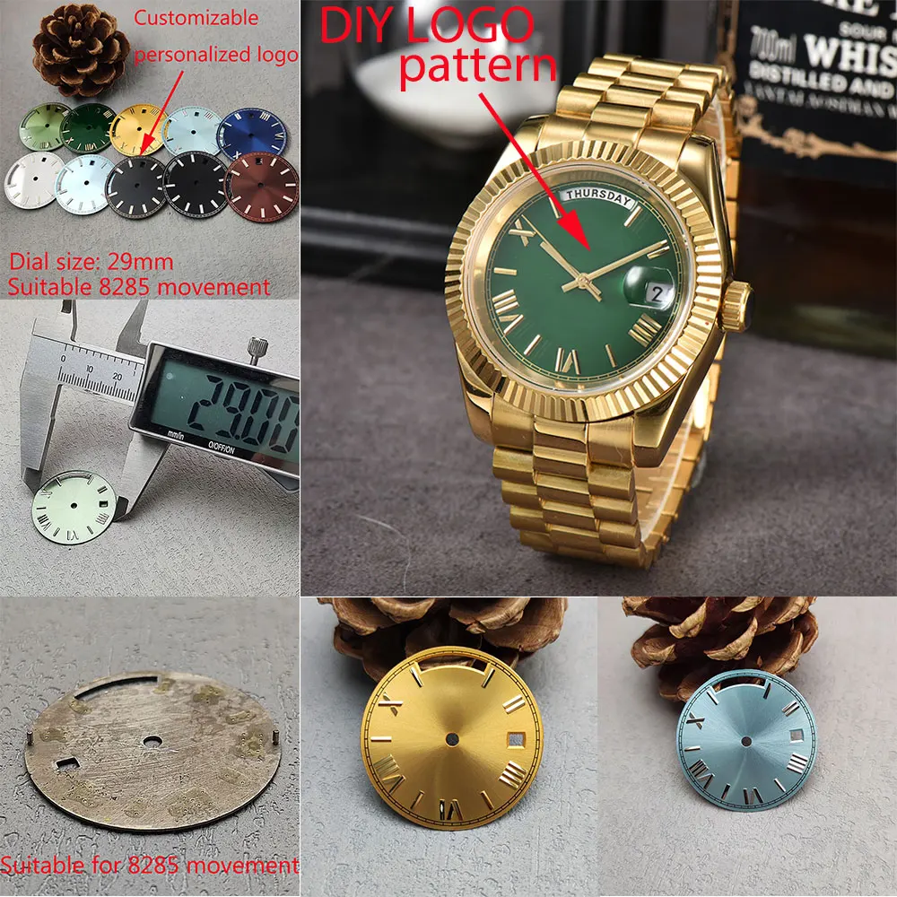 29mm Miyota 8285 dial 8285 pointer upper and lower dual calendar dial 39mm Miyota case suitable for Miyota 8285 movement watch