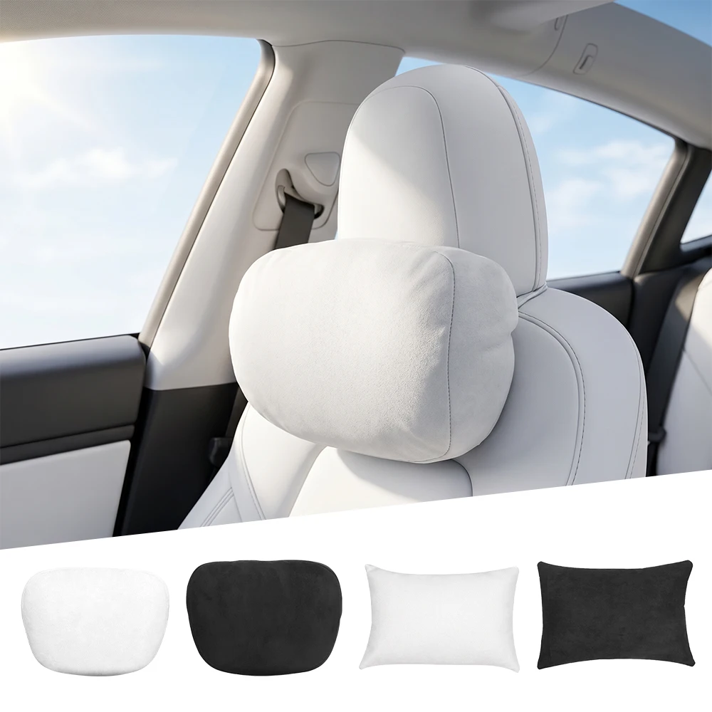 Flocking Ergonomic Neck Pillow Headrest Lumbar Support Cushion For Tesla Model 3 Highland Model Y Juniper Model Y L 2025‑2026