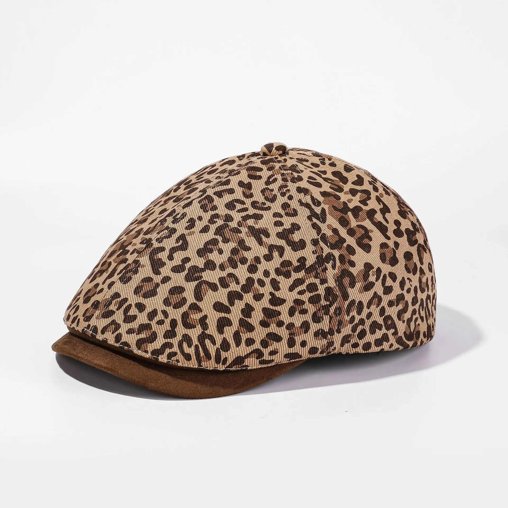 الرجعية ليوبارد طباعة أوائل واسعة Brimforward قبعة للنساء تنفس كبير رئيس الوجه صغير موضة تنوعا قبعة Berretto 4m891 #5