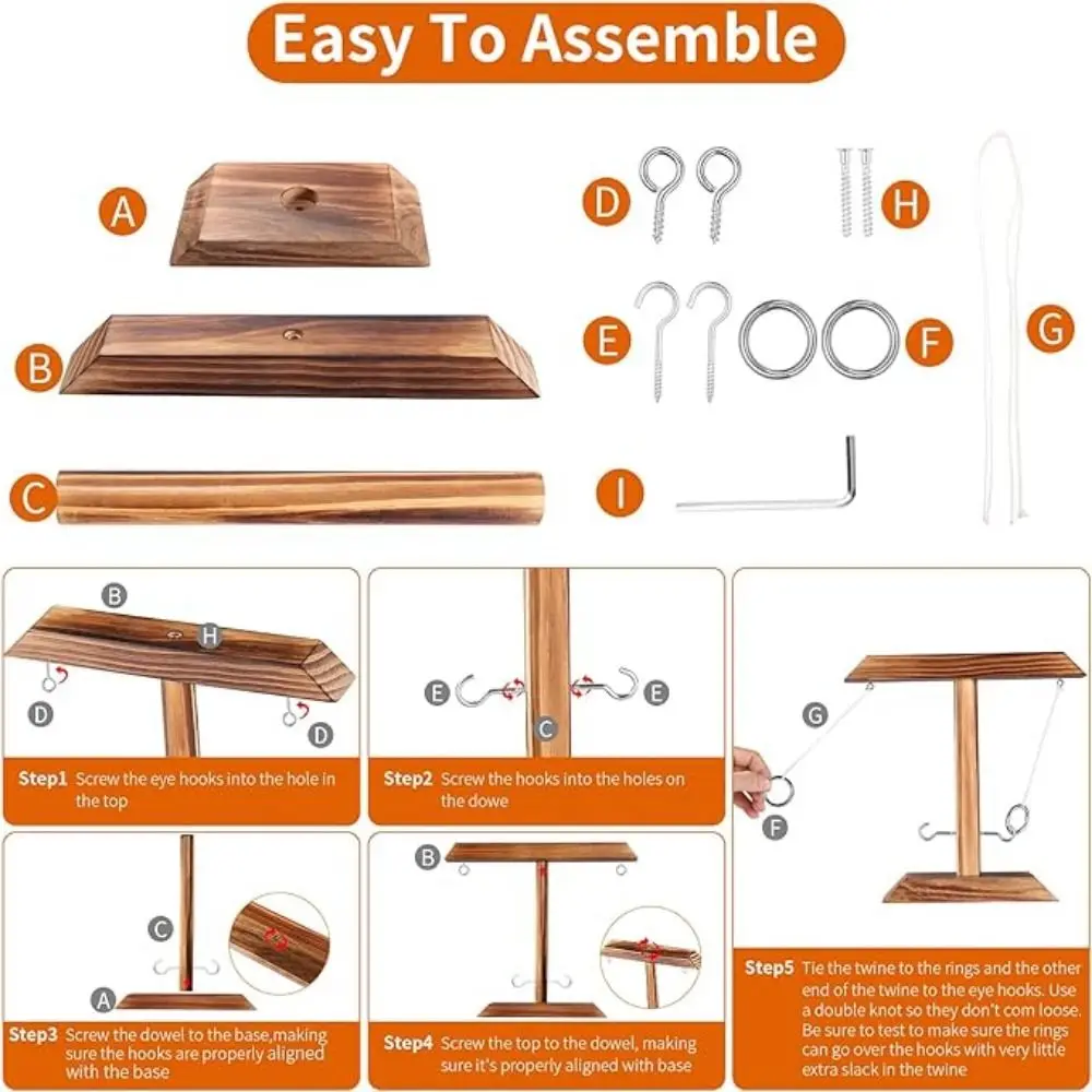

Легко собрать игра с деревянным кольцом, регулируемая веревка, прочный игровой набор с крючками и кольцами, портативные настольные игры ручной работы для дома