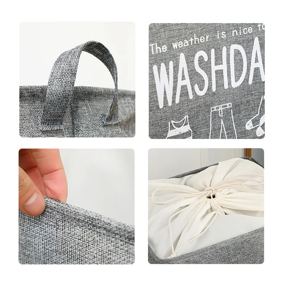 Foldable Dirty Clothes Basket Large Capacity Cotton Linen Storage Bag With Handles Drawstring Dust-Resistant Laundry Container