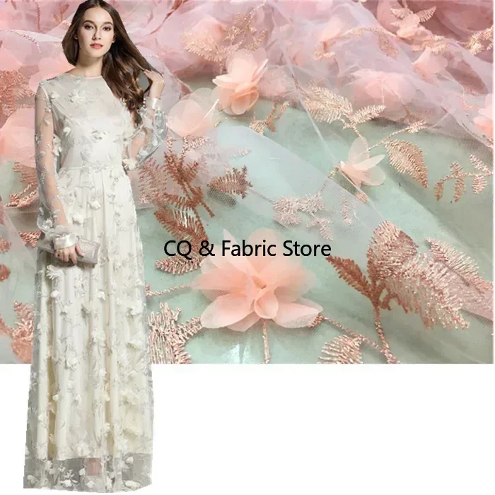 

1m embroidered children's clothing Lace fabric three-dimensional flower mesh chiffon fabric diy handmade dress clothing fashion