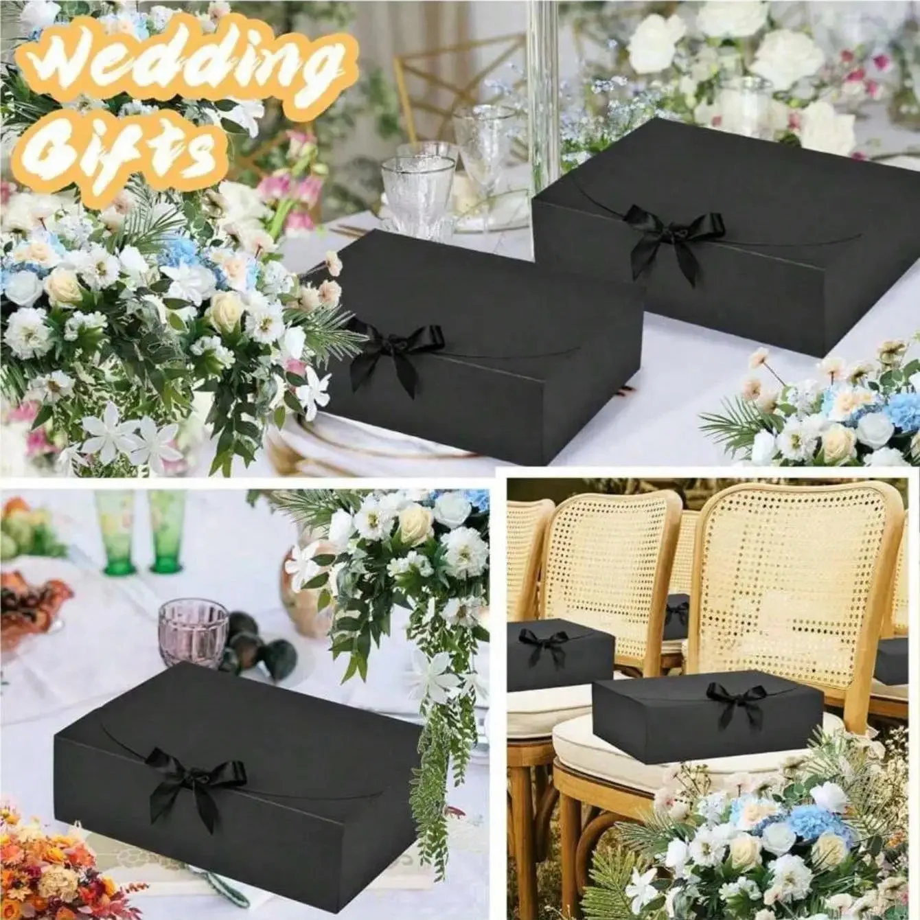 1/5 Stück schwarze Geschenkbox mit Deckel, schwarze Deluxe-Geschenkbox mit Band, Trauzeugen-Antragsbox, Brautjungfernboxen, Abschlussgeschenke – Detail 1