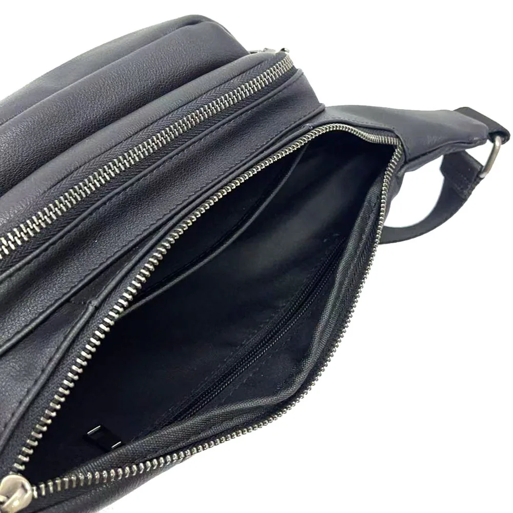 Men's Genuine Leather Crossbody Bag - European & American Fashion Chest Bag for Outdoor & Casual Use, Black Leather Shoulder Bag