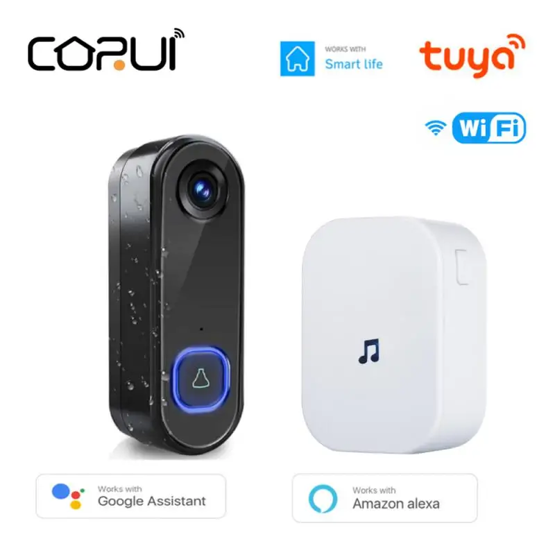 CORUI Tuya WIFI inteligentny wizualny dzwonek do drzwi inteligentne życie syrena Alarm dzwonek domofon głosowy bezprzewodowy dzwonek do drzwi dla Alexa Google Home