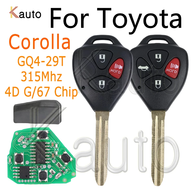 Remote Key GQ4-29T For Toyota Corolla Venza 2010 2011 2012 2013 2014 2015 Transponder 315Mhz 67/G Chip 3/4 Buttons Car Smart Key