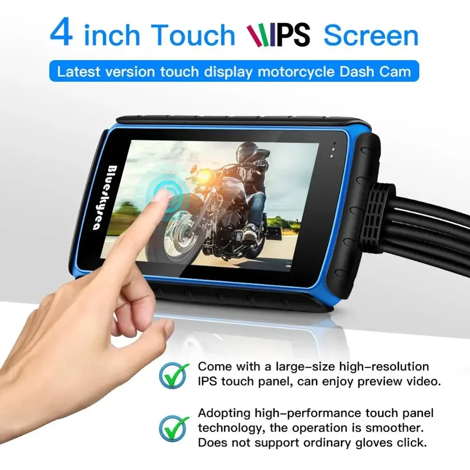 Blueskysea DV988 Motorcycle Dash Cam 1080p Dual Lens DVR with 4
