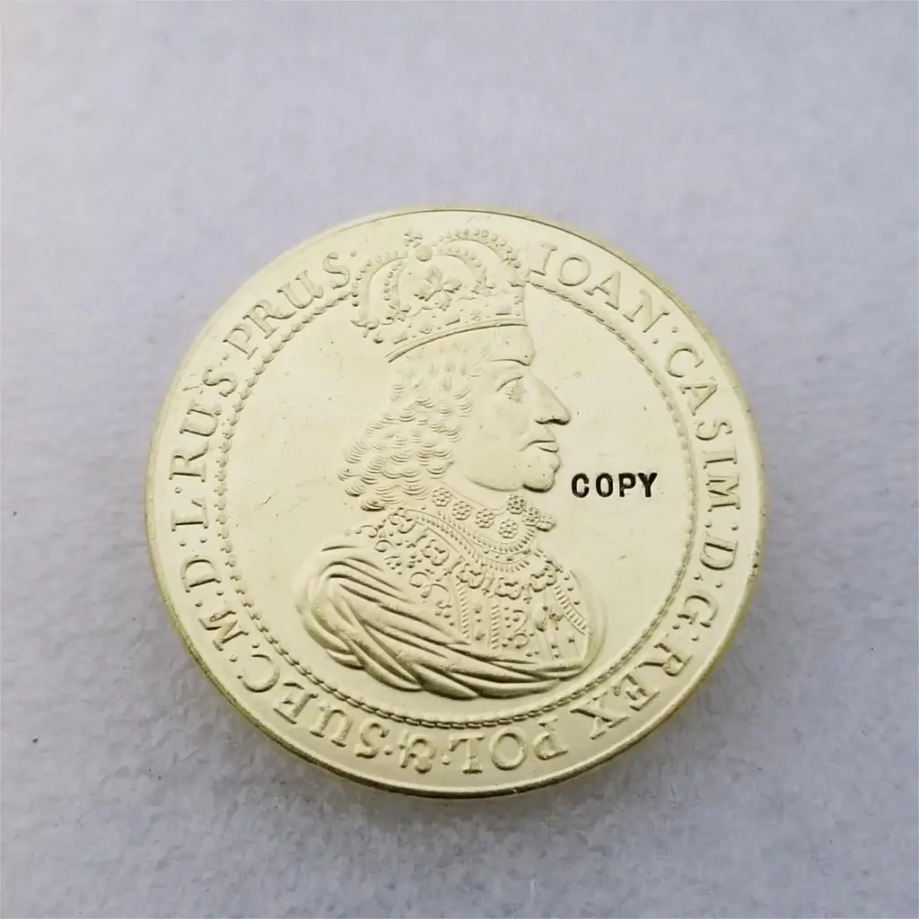 Réplica de moneda coleccionable, réplica de moneda coleccionable de Pieciodukat, polaco-tibetano, Yano II, Kazimierz, Waza (menta Gdansk), 1656
