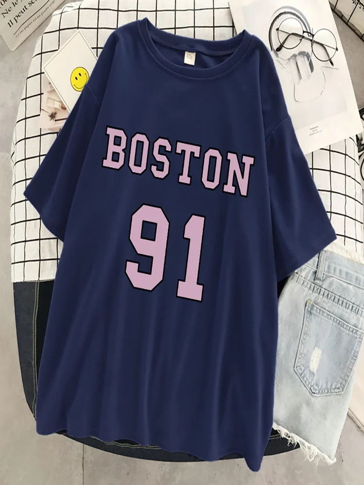 

Женская футболка с буквенным принтом Boston 91, уличная мода, летняя дышащая футболка, повседневные крутые футболки для женщин