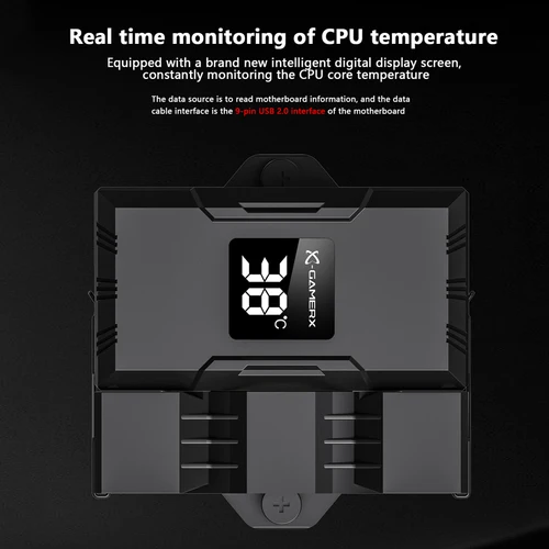 Imagen 2 del producto Power train X-Gamerx Z-1300 9cm con pantalla digital de temperatura cuatro tubos de calor CPU enfriador de aire ARGB LGA1700 1200 115X AM4 AM5