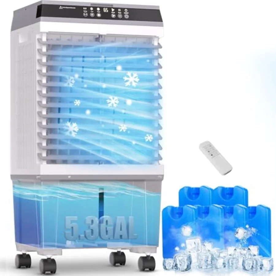 

32 Swamp Cooler Air Conditioner 1800 CFM Portable Evaporative Air Cooler for Room Garage Patio Grey with 5.3 Gal Water Tank 3 S