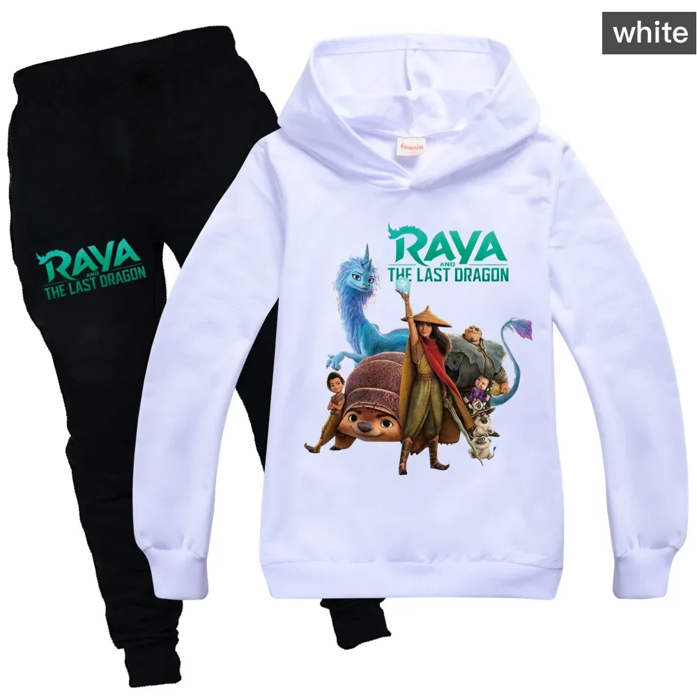 Cartoon Children's Clothing Sets Boys Sweatshirt Kids Raya and The Last Dragon Hoodies Top+Pants Set Girls Clothes sportswear