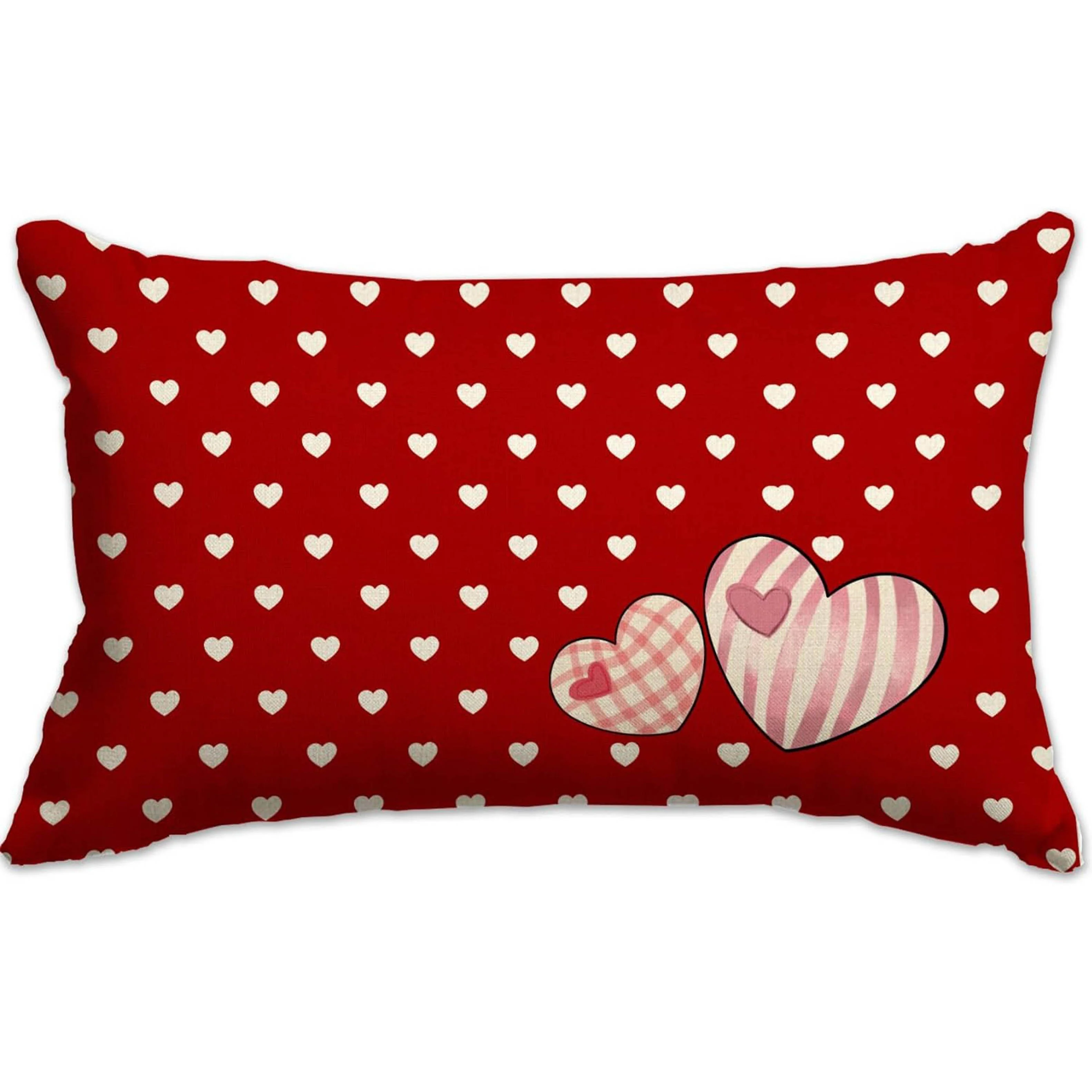1pc Red Heart Polka Dot Themed Printed Lumbar Pillow Cover,Suitable for Sofa, Bedroom, Living Room,Office,Sweet Gift for Lovers.