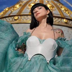 Leather Overbust Corset Leather Bustier Corset Bra Top Corset With Cup Corset Top Corset With Chain Fashion Corsets Plus Size