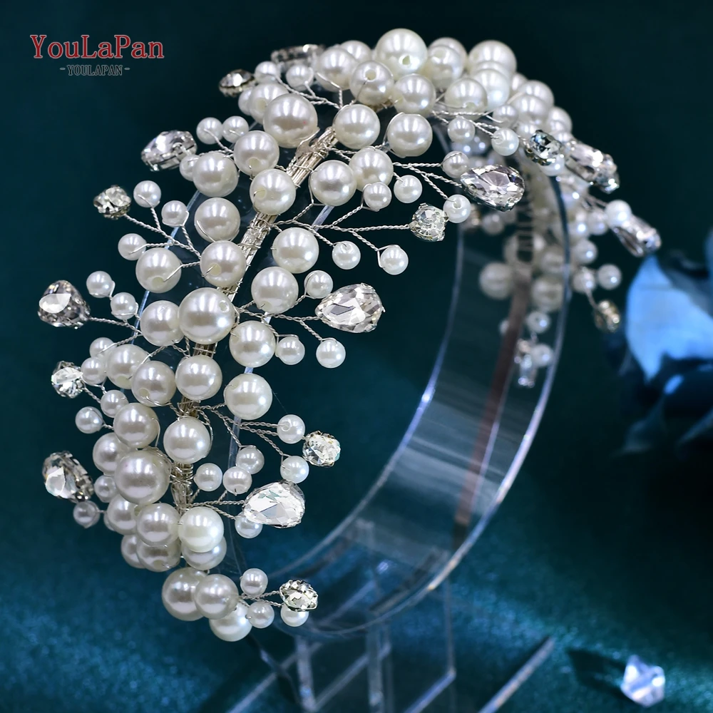 YouLaPan Fashion White Color Faux Pearl Hair Hoop for Party Handmade Wedding Crystal Headband Hair Accessories Bride Tiara HP643