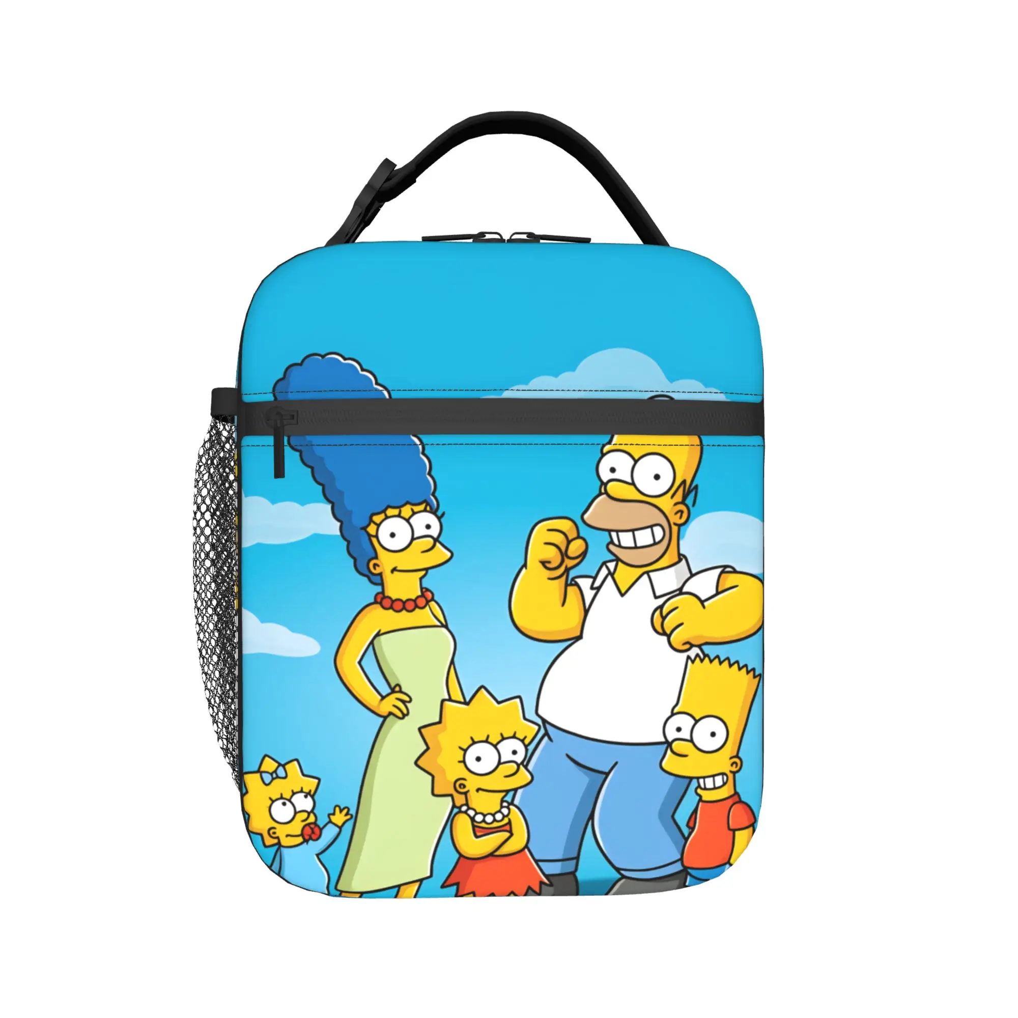 Funny Cartoon S-Simpsons Family Portrait Lunch Bag Kawaii Lunch Box School Thermal Tote Handbags For Girls Oxford Cooler Bag