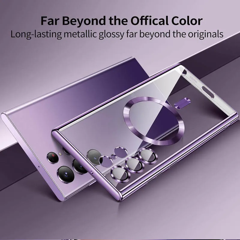 Magsafe Plating Transparent Case  For Samsung S25 Edge S24 FE S23 Ultra S22 Plus S21 Wireless Charge Silicone Shockproof Cover