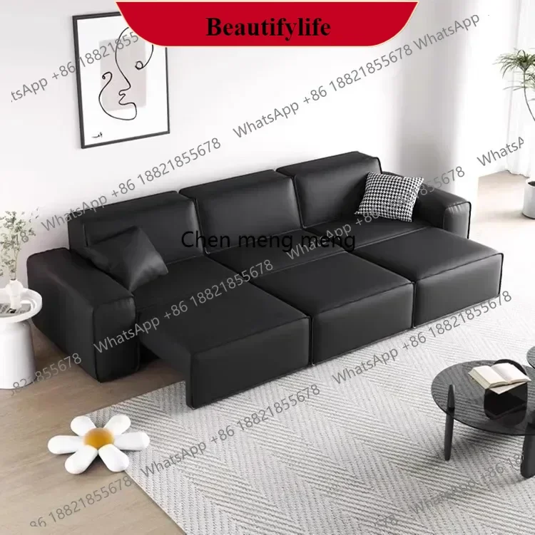 

M138Cow Apartment Living Room Electric Multi functional Telescopic Bed with One Layer Cowhide and Three Person Straight Line So