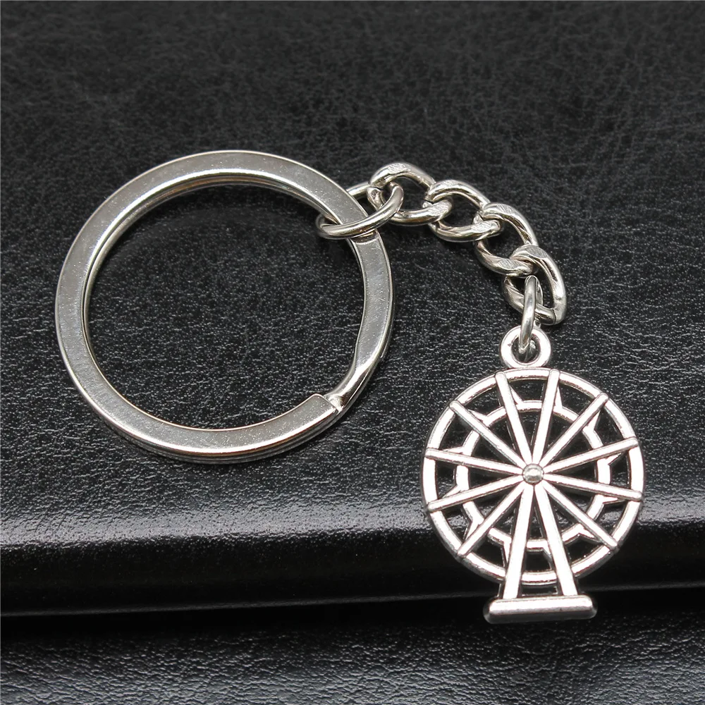 

Keychain Holder Souvenirs Gift Vintage Handmade Antique Silver Color 24x18mm Ferris Wheel Pendant Keyring