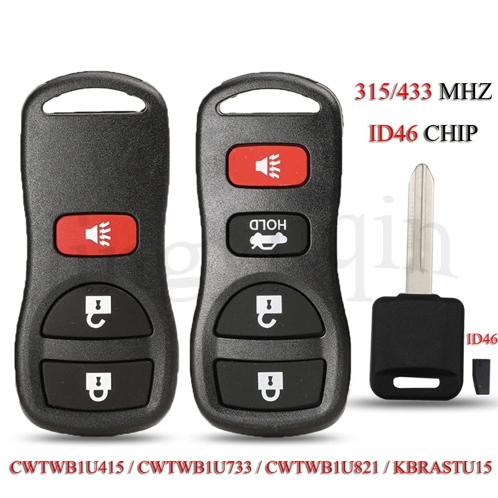 

jingyuqin 10PCS/Lot Remote Smart Car Key For Infiniti I35 G35 Nissan Altima Maxima Sentra Titan ID46 Chip 315/433MHZ KBRASTU15