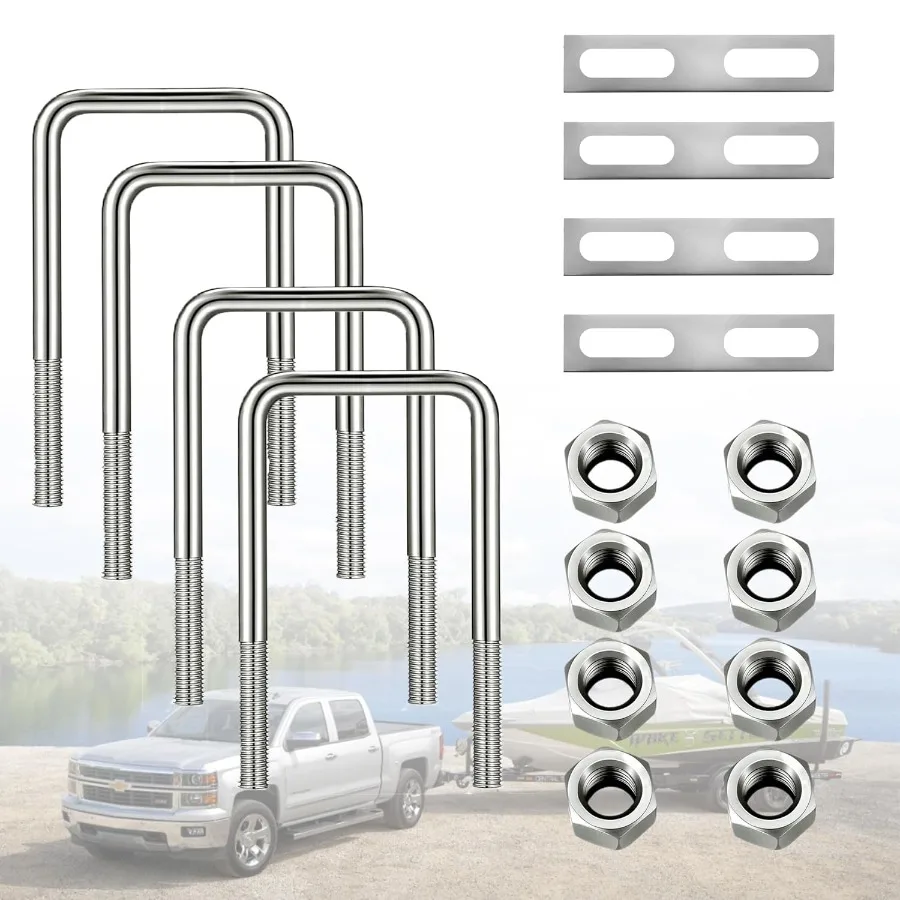 

2" W x 4.33 L Stainless Steel Square Bend U Bolts with Nuts and Frame Plate for Automobiles Trailer Ski Boat or Sailboat Traile