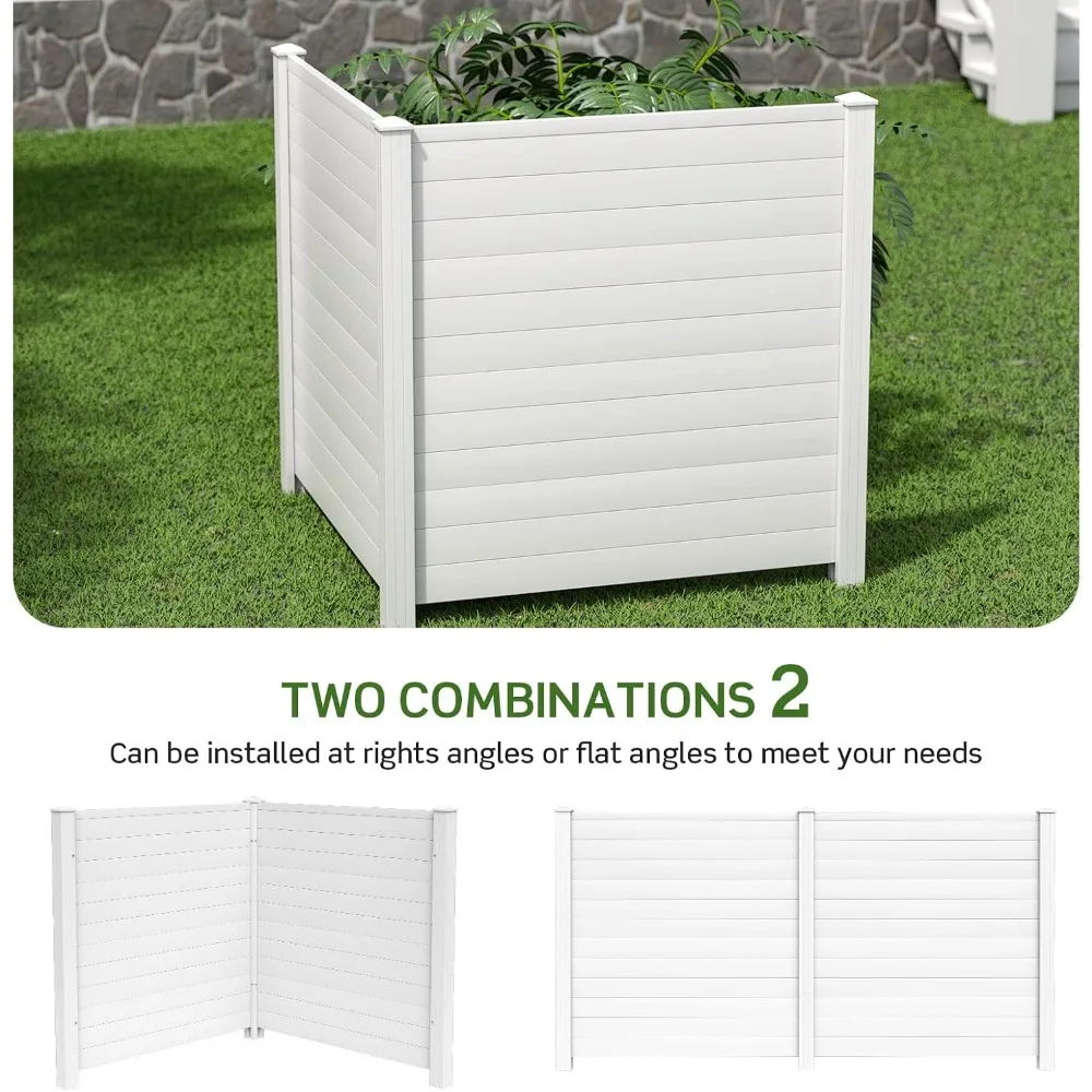 

48.5" W X 49" H Air Conditioner Fence, 4 Panels Outdoor Privacy Fence Screen with 6 Stakes, PVC Vinyl Freestanding Picket Fences