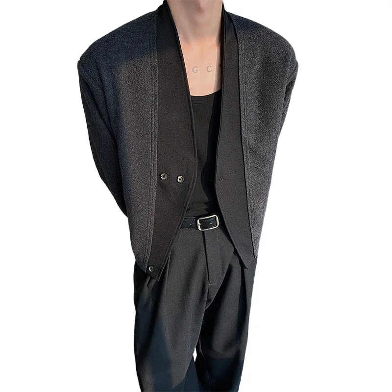 

Spring Double-button Cardigan Blended Rough Edge Short Casual Fashion Suit Woolen Jacket