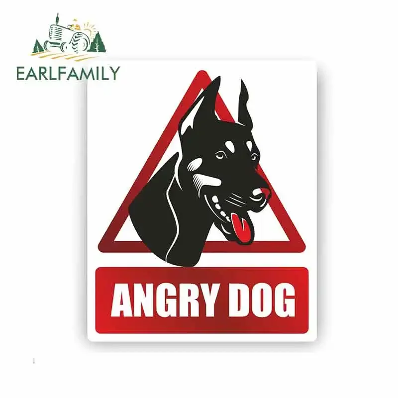 EARLFAMILY 13cm X 11.2cm Car Sticker ANGRY DOG Warning Caution Beware Sign Waterproof Car Styling