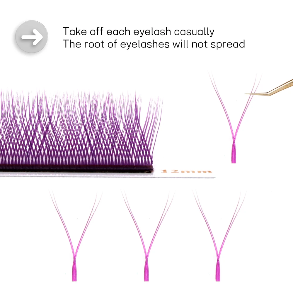 MAIXIAOQI YY Shape Eyelash Extensions Supplies Blue Purple Waved 4D Premade Volume Lashes Fluffy Natural