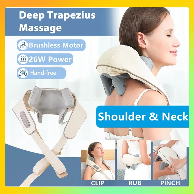 

2026 Новый бесщеточный двигатель 26 Вт, массажер для шеи и плеч, беспроводной портативный массажный шаль для спины для расслабления и облегчения боли