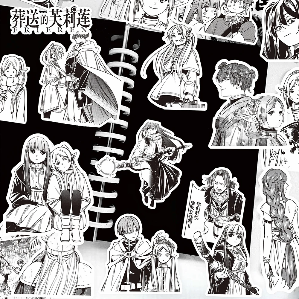 10/30/82pcs Cartoon Frieren: Beyond Journey's End Stickers Anime DIY Skateboard Phone Luggage Bike Black White Manga Decals Toys