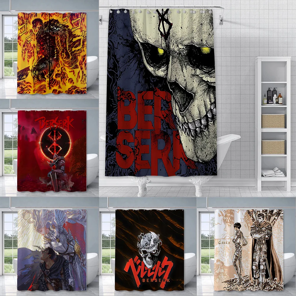 Hot Anime Cool B-Berserk Guts Shower Curtain Waterproof Polyester Fabric Colorful Bath Curtains Home Bathroom Curtain With Hook