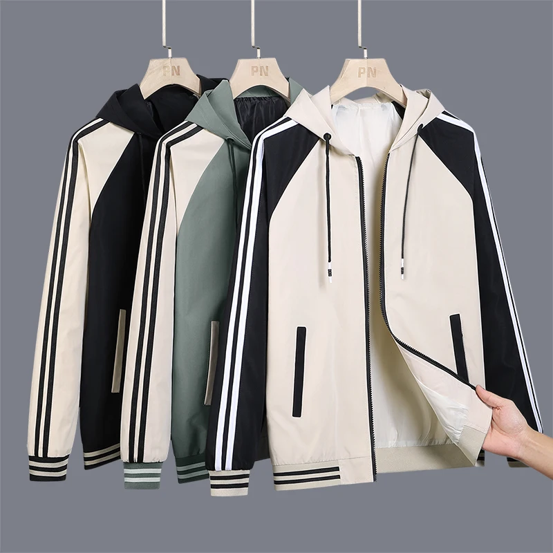 

Spring and Autumn New Men's Fashion and Leisure Trendy Hooded Jackets for Men's Leisure Outdoor Sports Loose Windproof Jackets