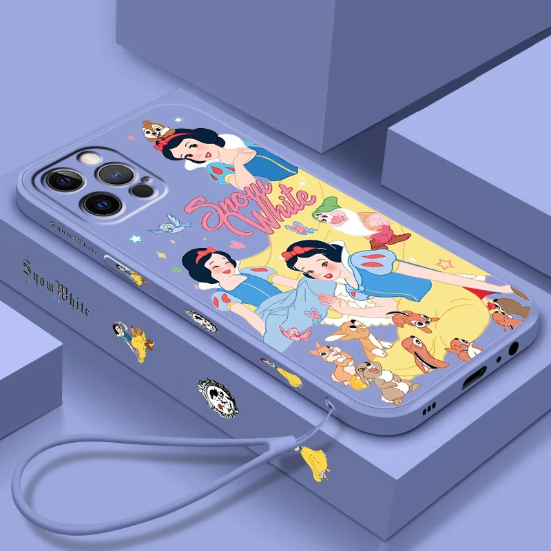 

Snow White Disney Fashionable Liquid Left Rope For Apple iPhone 15 14 13 12 11 XS XR X 8 7 SE Pro Max Plus Mini Back Phone Case