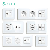 BSEED Sockets TV CAT6 Power Socket EU Standard TV Internet RJ45 PC Connections USB C Electric Wall Sockets Glass Frame
