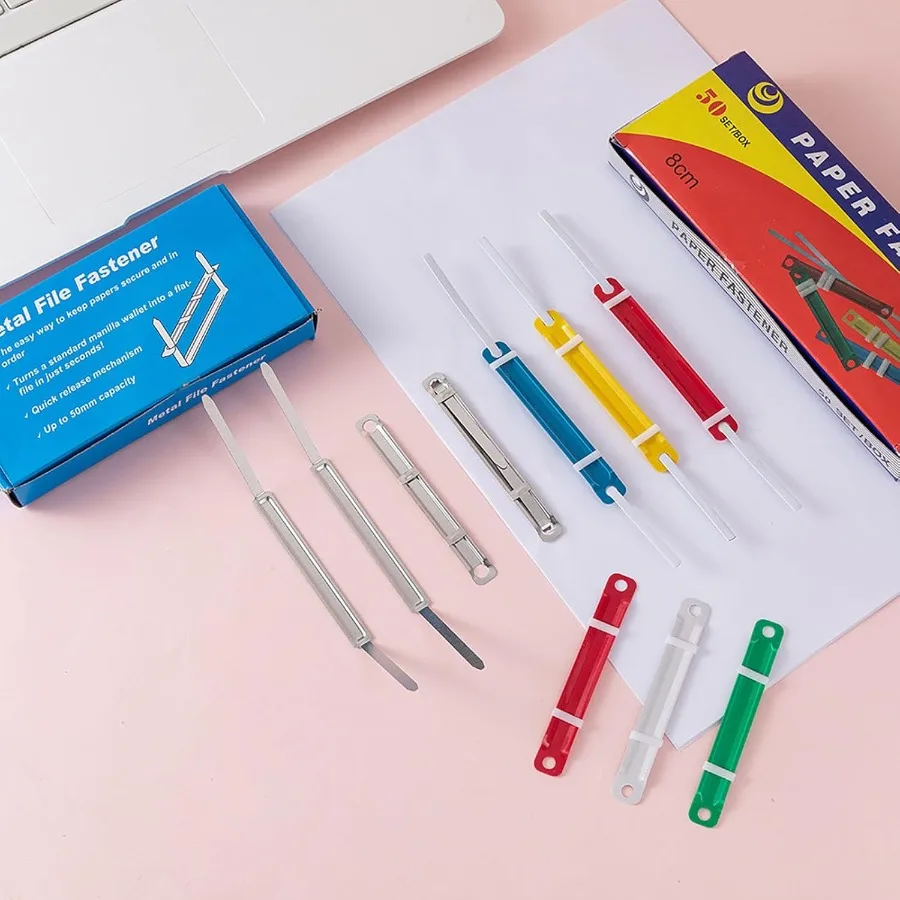 Prendedor de arquivo de metal 50 peças de aço inoxidável 3.5 Polegada 2 furos clipes de papel de metal para folhas soltas e organização de documentos de escritório dur