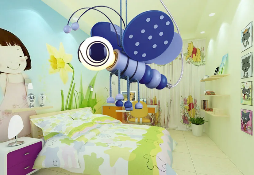 

Retail Wholesale Modern Blue/Pink LED E14 Cartoon Bee Pendant Lamp For Children Bedroom Kids children's Night Lights