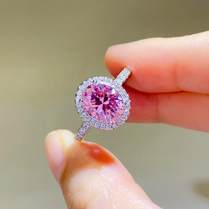 NKHOG 1/2/3/5CT anello Moissanite ovale rosa S925 argento Sterling 18K placcato donne fedi nuziali di lusso regali gioielli testati Pass