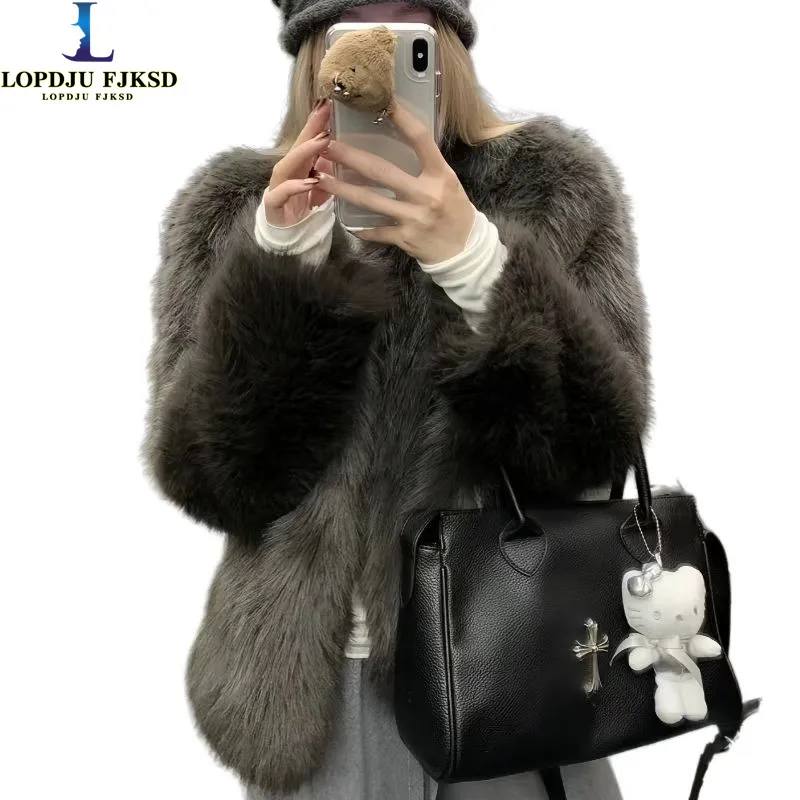 

Faux Fox Fur Coat for Women,Covered Button Jacket,Thick Warm Female Clothes,England Style,Autumn and Winter, 2024