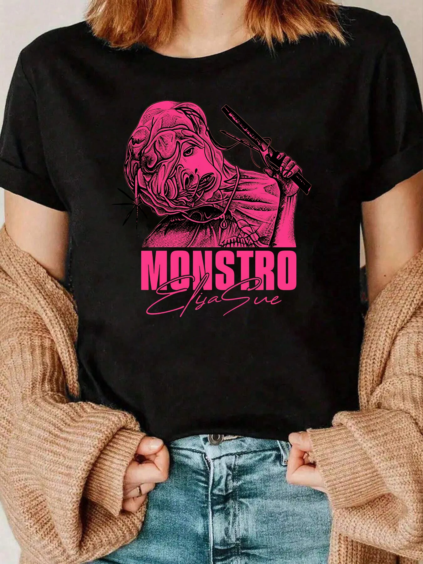 Monstro Elisa Sue Graphic Print T Shirt Casual Wear For Women 220g