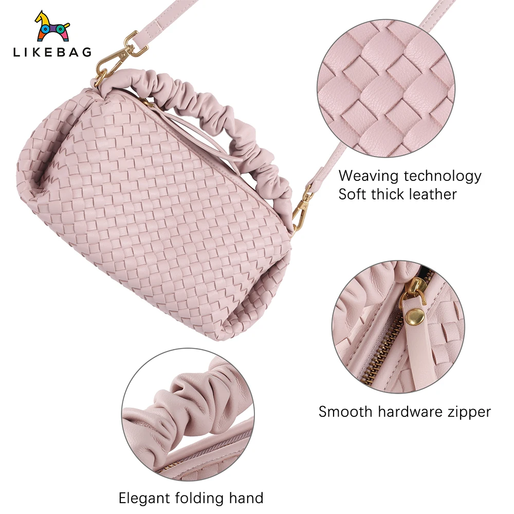 Likebagborsa intrecciata 2023 primavera e l\'estate nuova borsa femminile design di nicchia borsa intrecciata a mezza luna in metallo