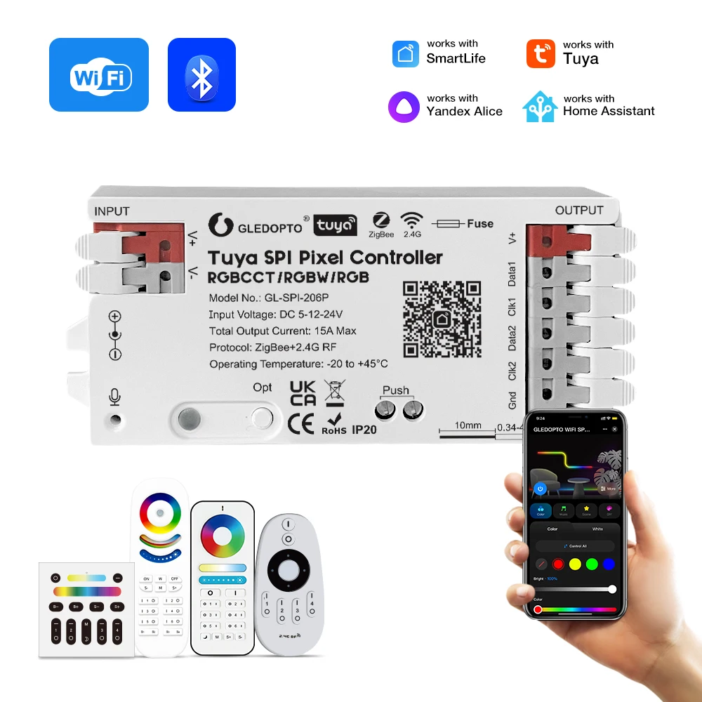 Gledopto Music Sync ZigBee SPI contrôleur LED intelligent Tuya App contrôle de groupe récepteur de bande LED numérique 1000 Pixels