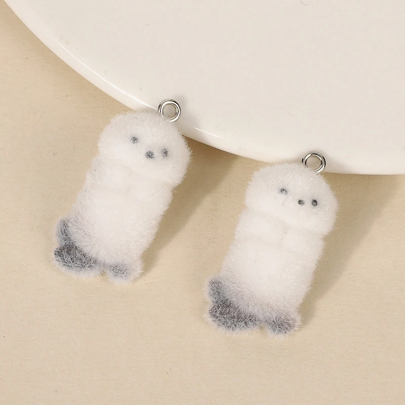 かわいい漫画の動物のペンダント、DIYキーホルダーイヤリング、植毛ラッコ、イエローチキンチャーム、ジュエリーアクセサリー、ギフト、5個