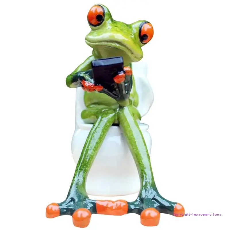 

C63E Funny Toilet for Frog Statue Indoor Outdoor Sculpture Figurines Resin Crafts Ornament Home Desk Bathroom Decoration