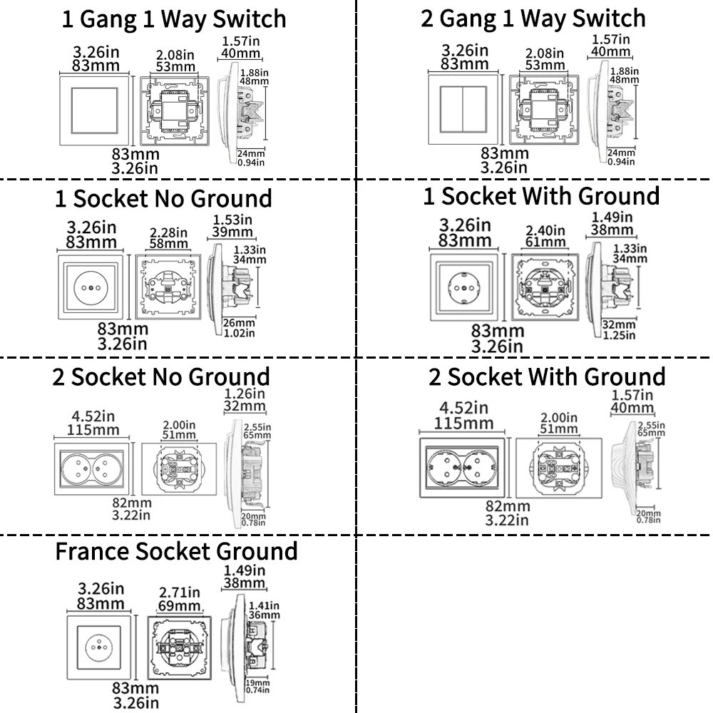 WESA Wood Classic Flame Retardant Plastic Panel 1 Gang 1 Way Wall Switch On / Off Rocker Switch 16A AC 250V 86mm*86mm