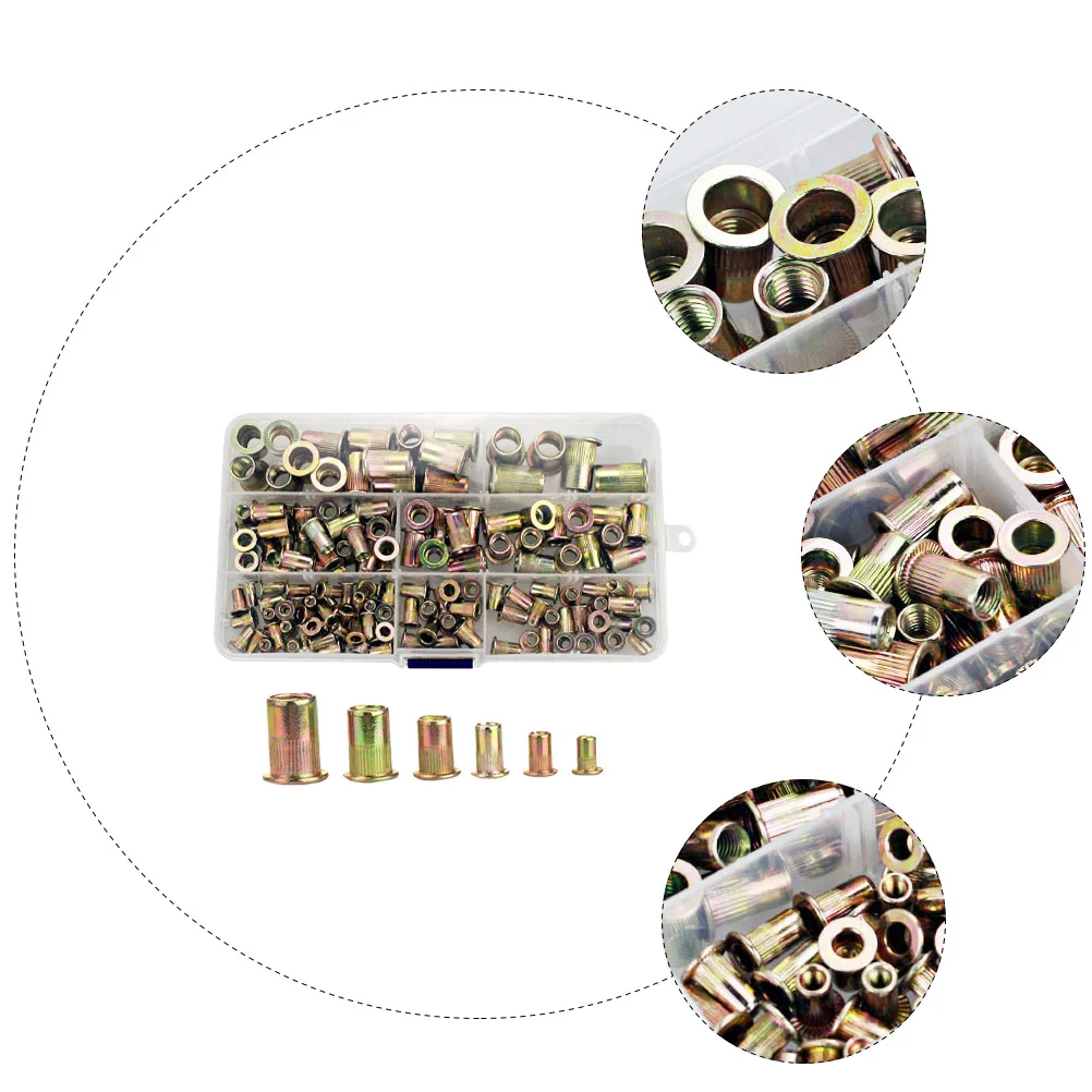 

150 Pcs Color-plated Zinc Nuts Threaded Insert Flat Head Inserts Rivet Assortment