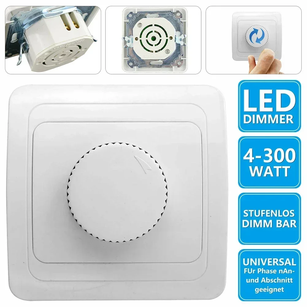 Imagem -02 - Led Dimmer Rotativo Interruptor de Luz Controlador de Brilho Ajustável 230v a 300w para Iluminação de Lâmpadas Reguláveis Montadas Embutidas