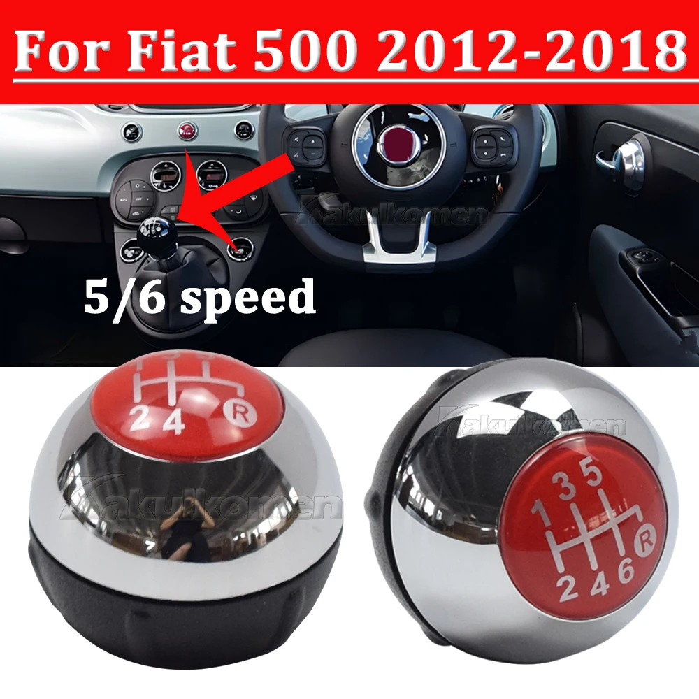 5 6 Speed Gear Shift Knob for Fiat 500 2012-2018 Chrome+Red 55344048